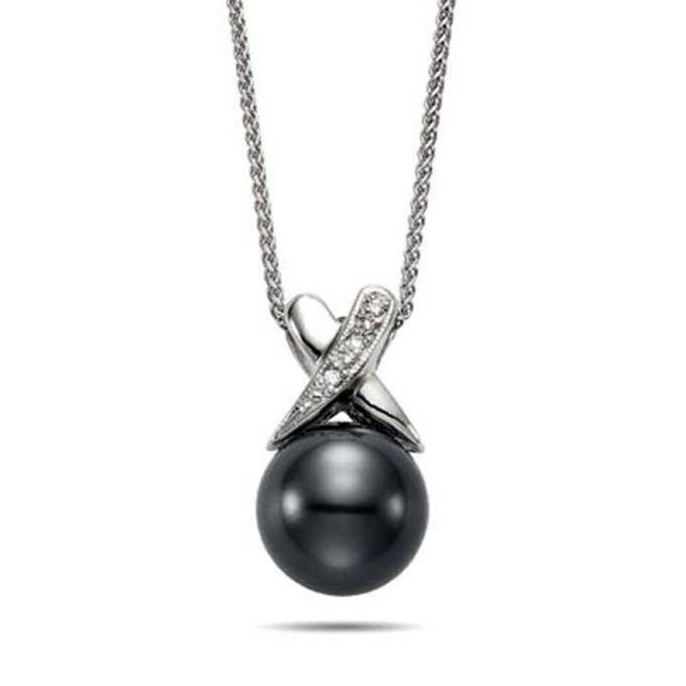 Tahitian 10 mm Cultured Pearl & Diamond 14kt White Gold Necklace